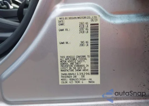 2020 Nissan Altima S Fwd из США, поврежденный, VIN 1N4BL4BV4LC139296